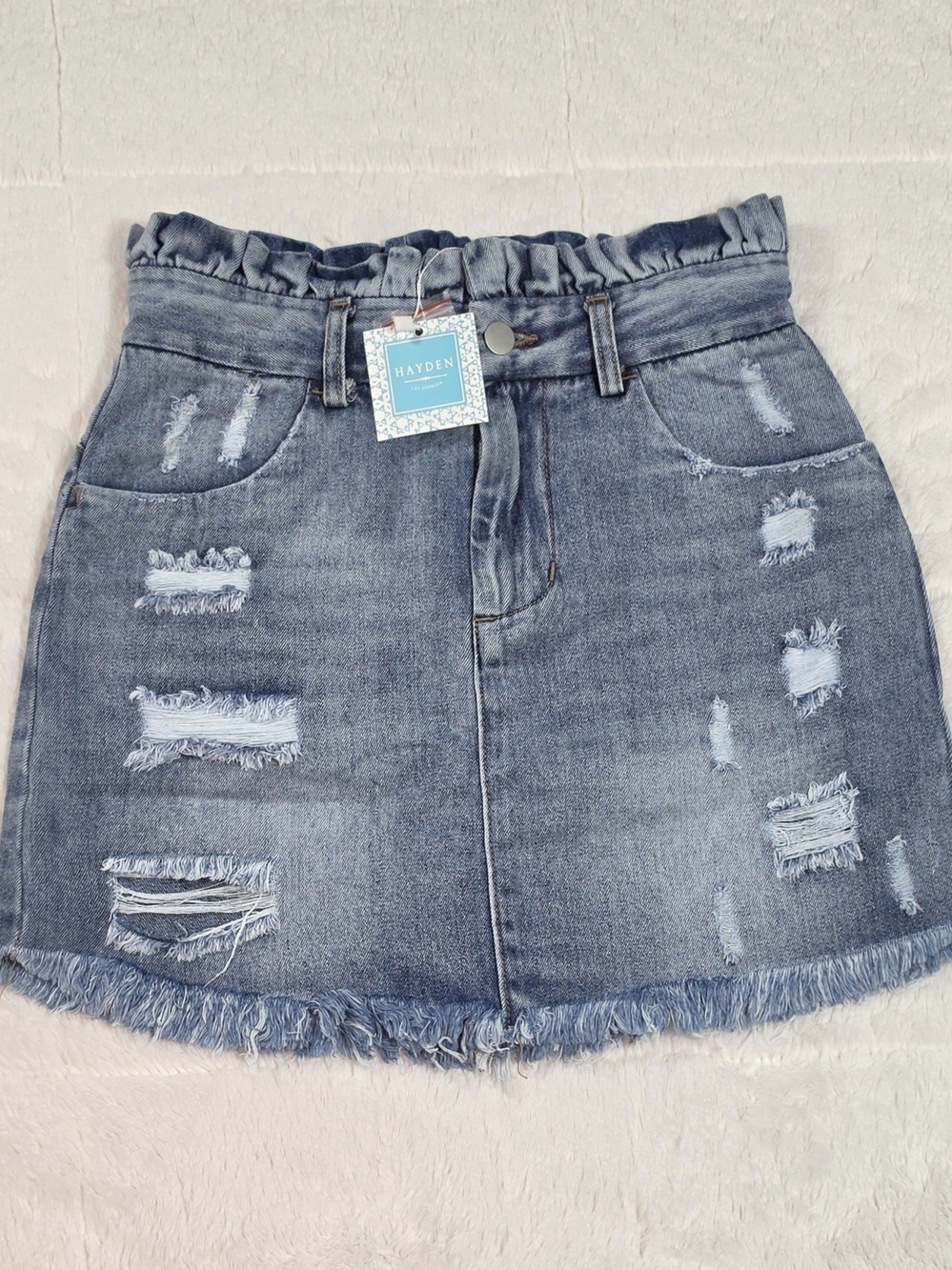 Hayden Light Blue Distressed Denim Mini Skirt(100PC-85)